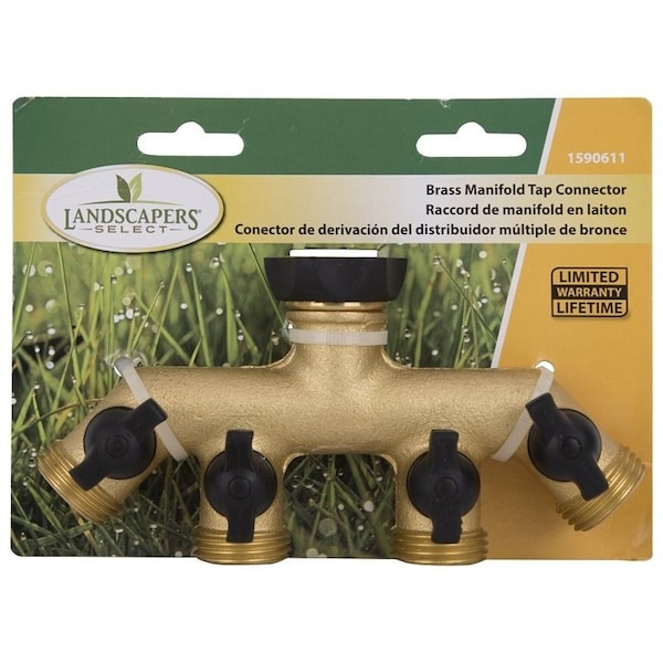 Landscapers Select Faucet Manifold, 3/4 in Female, 4-Port/Way, Brass - GB9114A