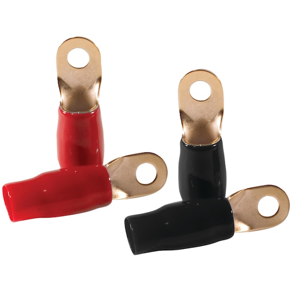 Terminales de anillo de 5/16" calibre 4 de Db Link, paquete de 4 (bañadas en oro, 2 rojas y 2 negras) - RT4