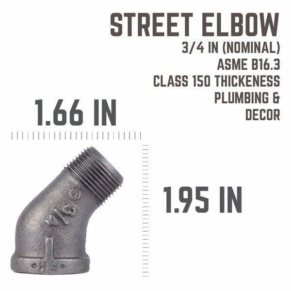 B & K STZ Industries 3/4 in. MIP each X 3/4 in. D FIP Black Malleable Iron 45 degree Street Elbow - 520-504HN