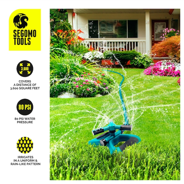Segomo Tools 360 Deg Automatic Rotating Garden Lawn Water Sprinkler Irrigation Syst - T07034