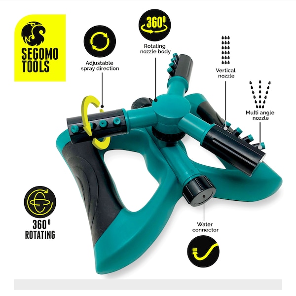 Segomo Tools 360 Deg Automatic Rotating Garden Lawn Water Sprinkler Irrigation Syst - T07034
