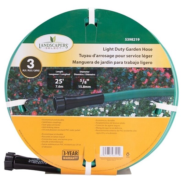 Landscapers Select Garden Hose, 25 ft L, Female x Male, PVC, Green - GH-585013L