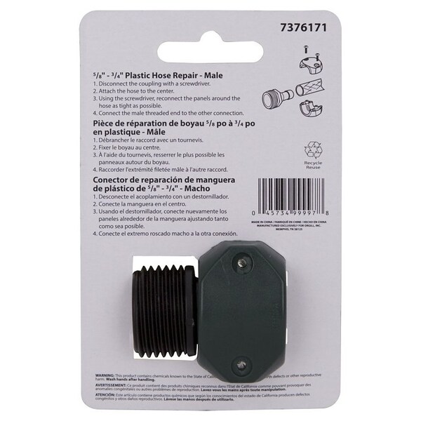 Landscapers Select Hose Coupling, 5/8 to 3/4 in, Male, Plastic, Black/Green - GC5313L