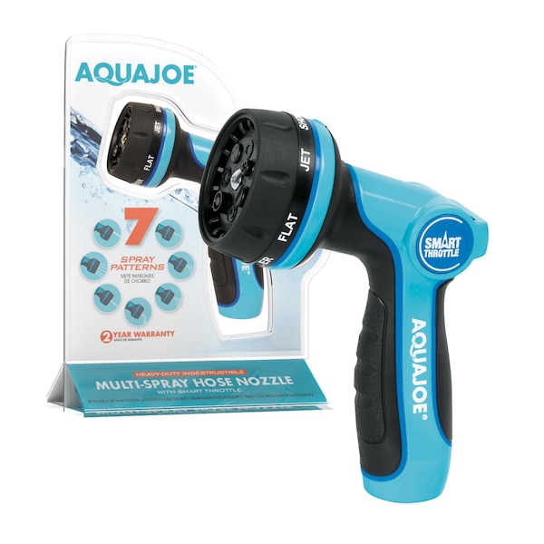 Aqua Joe Heavy-Duty Indestructible Metal Multi-Function Adjustable Hose Nozzle with Smart Throttle - AJHN102