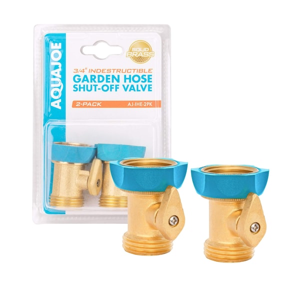 Aqua Joe Indestructible Series Brass Heavy-Duty Hose Shut Off Valve, 2-Pack - AJ-IHE-2PK