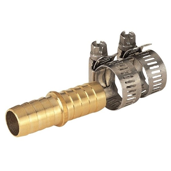 Landscapers Select Hose Mender with Clamps, 5/8 in, Male, Brass, Brass and Silver - GB91113L