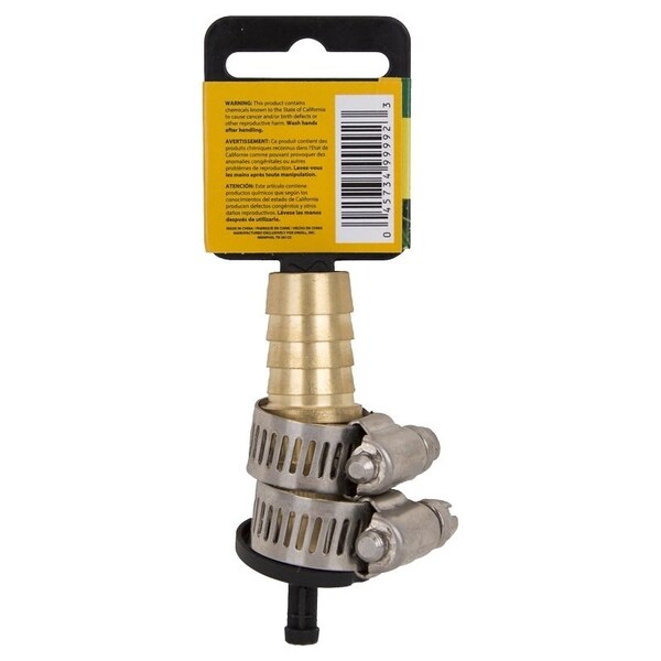 Landscapers Select Hose Mender with Clamps, 5/8 in, Male, Brass, Brass and Silver - GB91113L