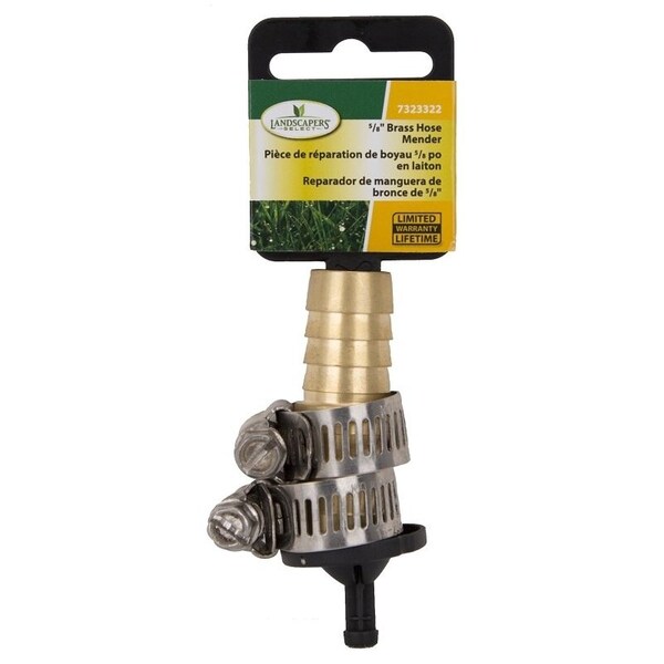 Landscapers Select Hose Mender with Clamps, 5/8 in, Male, Brass, Brass and Silver - GB91113L