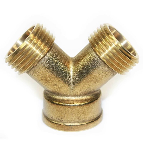 Interstate Pneumatics 3/4 Inch GHT (1F) x 3/4 Inch GHT (2M) Y-Connector - Filling Brass, PK 100 - FGF01Y-100K