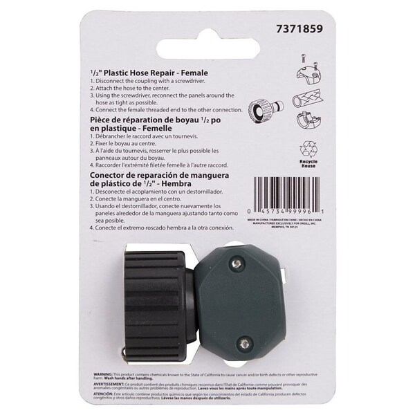 Landscapers Select Hose Coupling, 1/2 in, Female, Plastic, Green and Black - GC530-23L