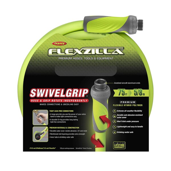 Legacy Legacy Flexzilla SwivelGrip 5/8 in. D X 75 ft. L Medium Duty Premium Grade Garden Hose - HFZG575YWS