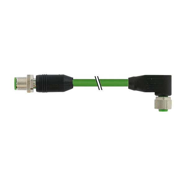 Murr Elektronik M12 macho 0° / M12 hembra 90° blindado Cube67, PUR 20AWG+22AWG blindado verd UL/CSA 1.5m - 7000-46051-8020150