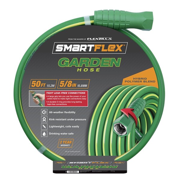 Smartflex Garden Hose, 5/8in x 50ft, 3/4in - 11 1/2 GHT Fittings - HSFG550GR