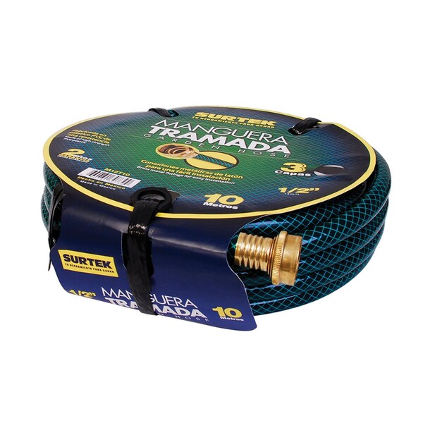 Surtek Green woven garden hose with metallic connector 3/4in 25m reel - M34T25