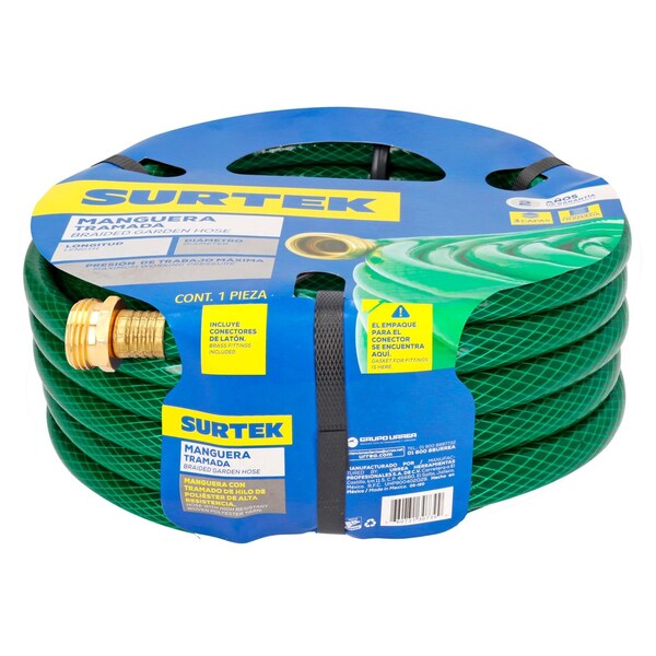Surtek Green woven garden hose with metallic connector 3/4in 25m reel - M34T25
