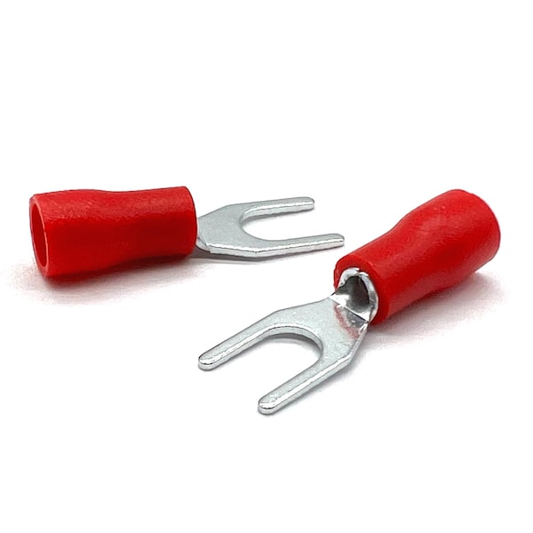 Boltsandnuts.Com 1000 piezas Conector en T de vinilo rojo PVC #8, calibre 22-16, paquete de 1000 - EL-2216-FORK8-VR-1000