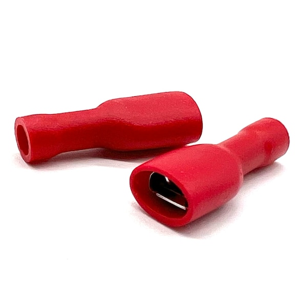 Boltsandnuts.Com 500 Piezas Conector hembra de pala completamente aislado de PVC/Vinilo en Rojo, calibre AWG 22-16, 500PK - EL-2216-FIFSPADE-VR-500