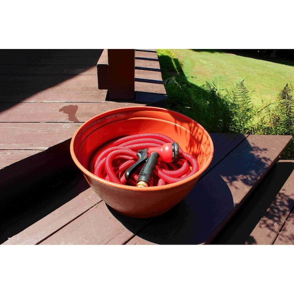 Emsco Group Expandable Hose Hider, Expandable Hose Storage Pot, Rustic Terracotta - 1580-1