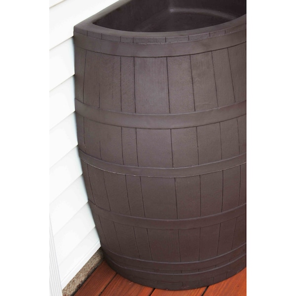 Emsco Group 50-Gallon Whiskey Rain Barrel, Planter, Diverter, Outlet Hose, Flatback Design, Brown - 2242-1