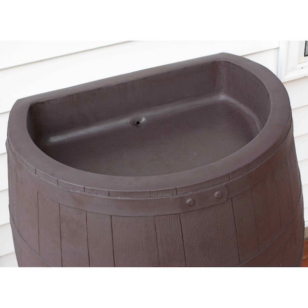 Emsco Group 50-Gallon Whiskey Rain Barrel, Planter, Diverter, Outlet Hose, Flatback Design, Brown - 2242-1
