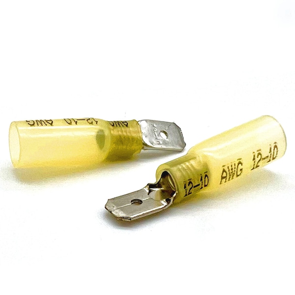 Boltsandnuts.Com 500 piezas Conectores macho de pala marinos termocontraíbles amarillos de grado marino, AWG 12-10, 500PK - EL-1210-MSPADE-HSY-500