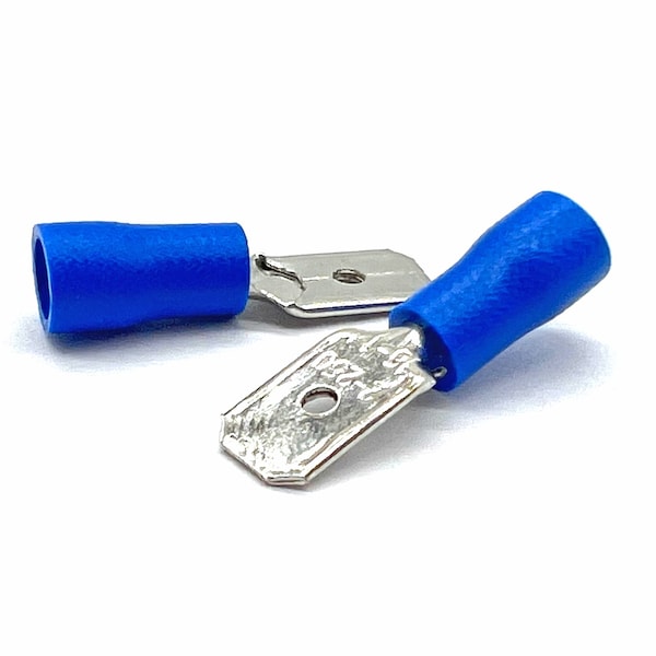 1000 Piezas Conector Macho de Pala de Compresión de PVC/Vinilo Azul, AWG 16-14, 1000PK - EL-1614-MSPADE-VB-1000
