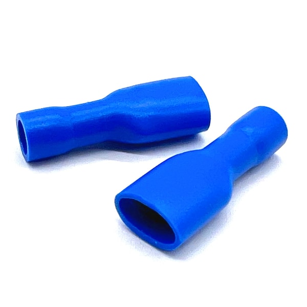 Boltsandnuts.Com 100 Piezas Azul PVC/Vinilo Hembra de Pala Completamente Aislada con Conector de Engarce, AWG 16-14, 100PK - EL-1614-FIFSPADE-VB-100