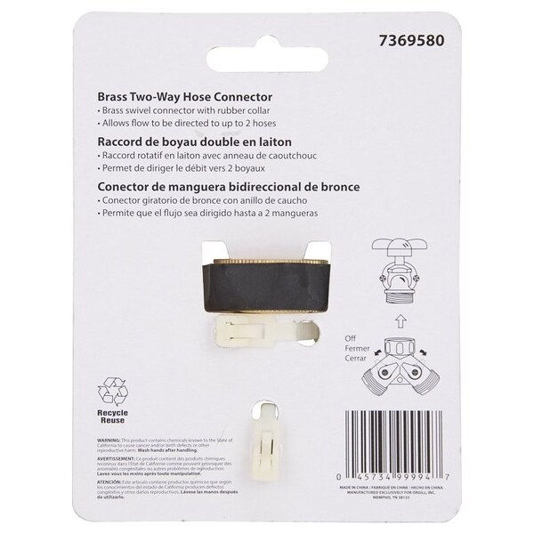 Landscapers Select Y-Connector, Female and Male, Brass, Brass, For: Garden Hose and Faucet - GB9105A3L
