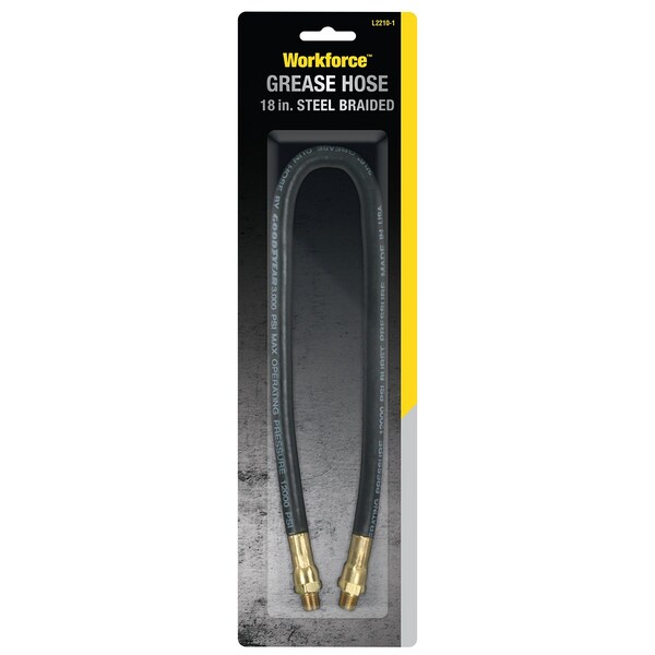 Workforce Grease Hose, 3/16in x 18in Steel Braid/Rubber, 1/8in MNPT Ends - L2210-1