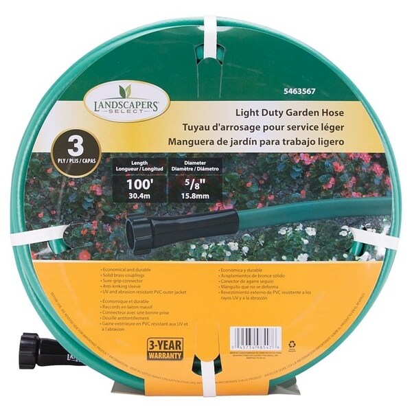 Landscapers Select Garden Hose, 100 ft L, Female x Male, PVC, Green - GH-58503-1003L