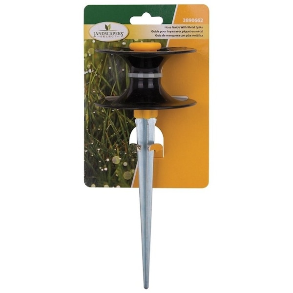 Landscapers Select Hose Guide, 9 in OAL, Plastic Guide, Metal Spike, Black/Yellow - DY3202