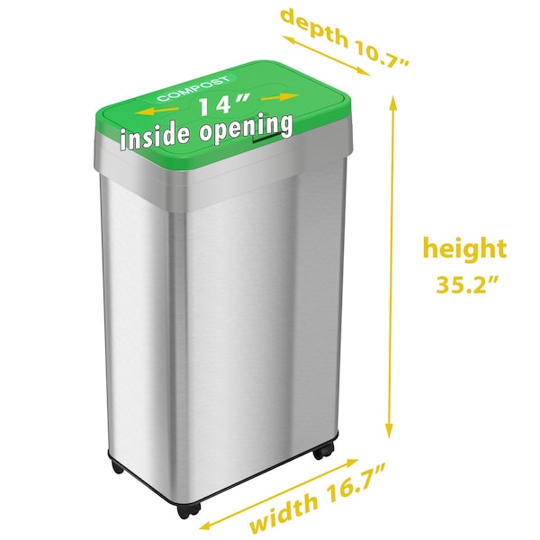 Hls Commercial 21 Gal/ 80 Liter Rectangular Stainless Steel Open Top Compost Bin w/ Wheels and Dual Odor Filters - HLS21UOTMCOP