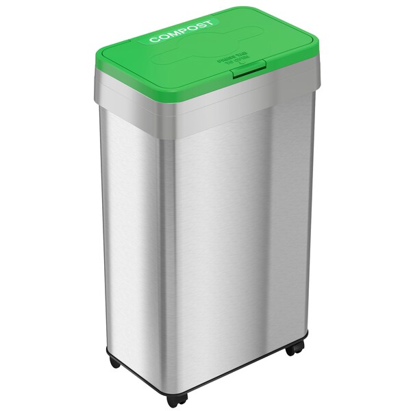 Hls Commercial 21 Gal/ 80 Liter Rectangular Stainless Steel Open Top Compost Bin w/ Wheels and Dual Odor Filters - HLS21UOTMCOP