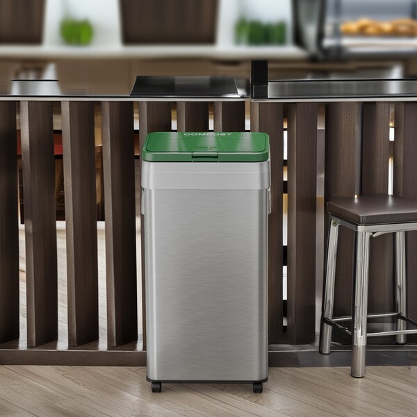 Hls Commercial 21 Gal/ 80 Liter Rectangular Stainless Steel Open Top Compost Bin w/ Wheels and Dual Odor Filters - HLS21UOTMCOP