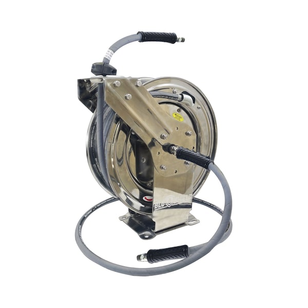 Blushield Blushield Retractable Stainless Steel Rubber Pressure Washer Hose Reel 3/8 in x 50 ft w/ 6' Lead-In Hose - PWRSS3850