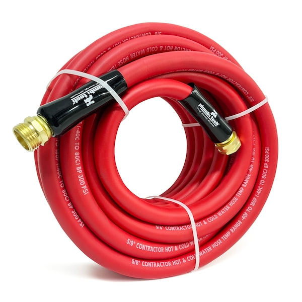 Plumb Tech 5/8-in. x 50' Premium Red Nitrile Rubber Multi-Purpose Hot/Cold Water Hose, Contractor, 500 PSI - HWE16050