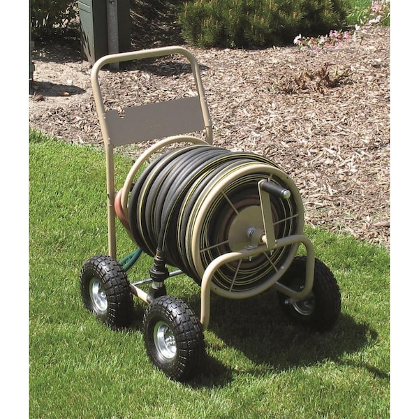 Liberty Garden CommercialDuty Steel Garden Hose Reel Cart, 4 Wheel, Tan, 300 Feet 58 in - 870-M1-2