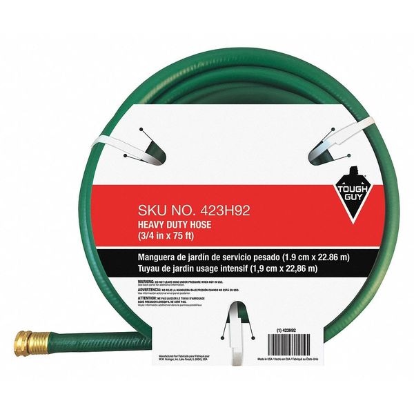 Zoro Select Water Hose, Cold, PVC, 75 ft., Green - 423H92