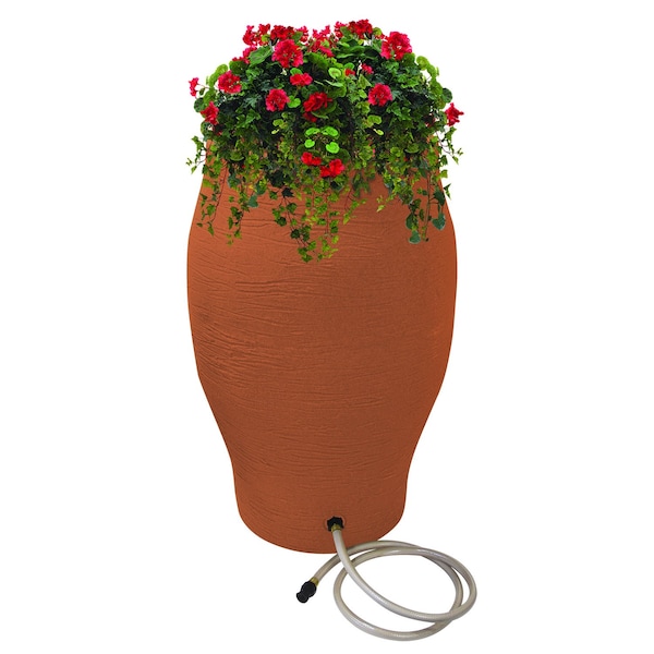 Emsco Group 50 Gallon Flatback Stoneware Urn Rain Barrel, 50 Gallons, Terracotta - 2232-1