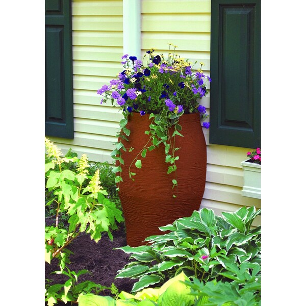 Emsco Group 50 Gallon Flatback Stoneware Urn Rain Barrel, 50 Gallons, Terracotta - 2232-1