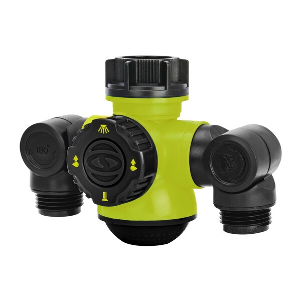 Snow Joe Aqua Joe PRO Multi-Function Outdoor Faucet and Dual Garden Hose Tap, Green - SJI-MFGA2-SJG