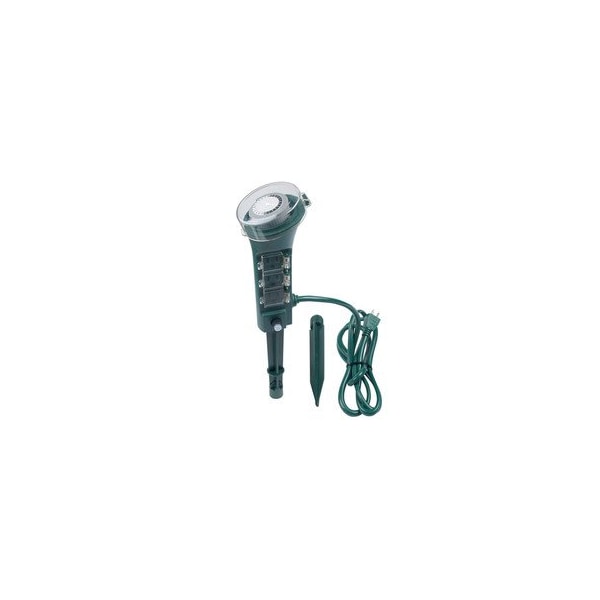 Swe-Tech 3C 6-Outlet yard stake with mechanical timer.  6 foot cord. Green - FWT12W2-36106
