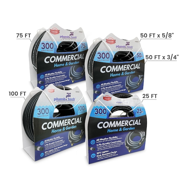 Plumb Tech 5/8-in. x 25' Black Nitrile Rubber Multi-Purpose Hot/Cold Water Hose, Home & Garden, 300 PSI - CGE16025