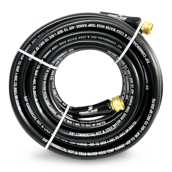 Plumb Tech 5/8-in. x 25' Black Nitrile Rubber Multi-Purpose Hot/Cold Water Hose, Home & Garden, 300 PSI - CGE16025