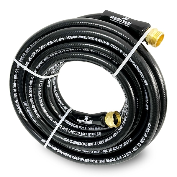 Plumb Tech 5/8-in. x 25' Black Nitrile Rubber Multi-Purpose Hot/Cold Water Hose, Home & Garden, 300 PSI - CGE16025