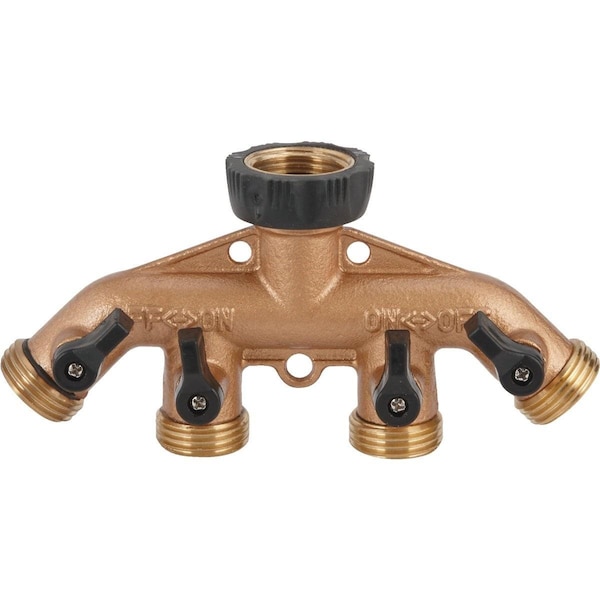 Best Garden Brass 4-Way Hose Shutoff Manifold - 59021DH
