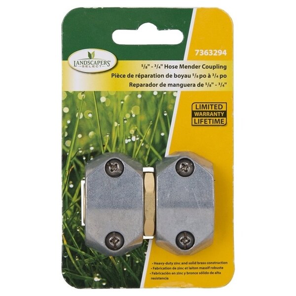 Landscapers Select Hose Mender, 5/8 to 3/4 in, Brass and zinc, Brass and Silver - GC535
