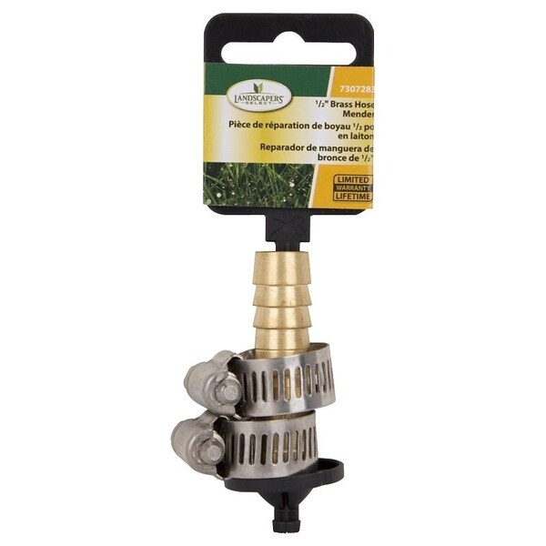 Landscapers Select Hose Mender with Clamps, 1/2 in, Male, Brass, Brass and Silver - GB91053L