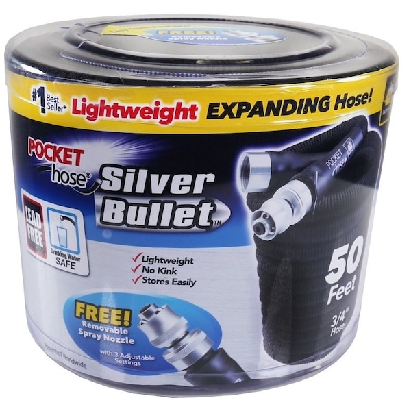 Pocket Hose Silver Bullet Expanding Garden Hose, 34 in, 50 ft L, Plastic, Black - 13397-12