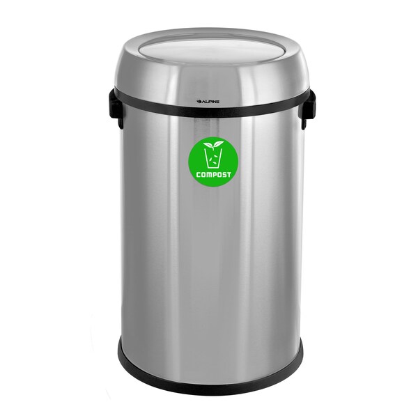 Alpine Industries 17 Gallon Compost Trash Can with Swivel Lid, Stainless Steel Waste Bin Receptacle - ALP470-65L-1-CO